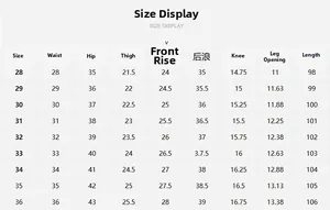 Tableau des tailles détaillé pour jeans slim stretch homme avec mesures complètes