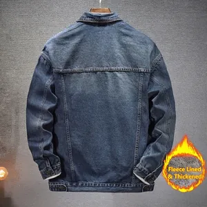 Veste en jean bleu vintage pour homme avec doublure polaire chaude et finition lavée