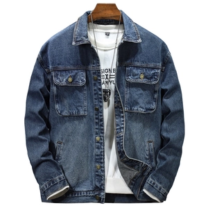 Veste en jean d'hiver pour hommes coupe ajustée avec doublure chaude en bleu foncé vintage