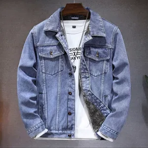 Men Winter Thickened Denim Jacket Sherpa Fleece Lined Warm Coat Washed Hand Distressed Retro Jean Jacket Slim Fit Outerwear