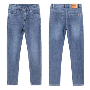 Men's Retro Light Blue Slim Fit Stretch Jeans Casual Straight Leg Denim Pants Cotton Blend For Daily Streetwear Men