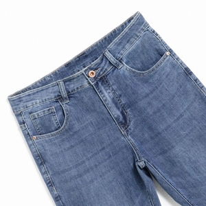 Classic slim fit stretch denim jeans in light blue vintage style for casual street wear