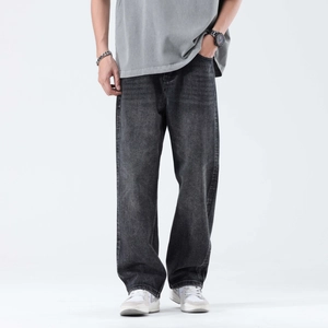 Jeans da uomo larghi a gamba dritta in grigio antracite lavato stile streetwear