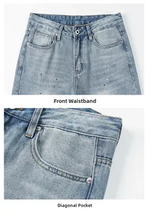 Detailansicht der hellblauen Jeans mit Fokus auf Hosenbundknöpfe und seitliche Taschen
