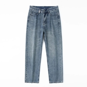 Men's Streetwear Washed Polyester Jeans Loose Straight Wide Leg Casual Denim Trousers For Young Men High Street Style