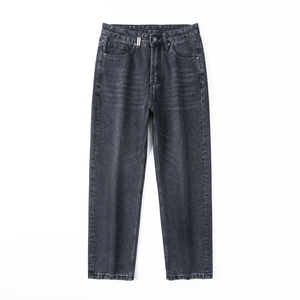 Jean Décontracté Pour Homme Coupe Droite Et Large En Denim Gris Foncé Délavé Pantalon De Style Streetwear Confortable Mode