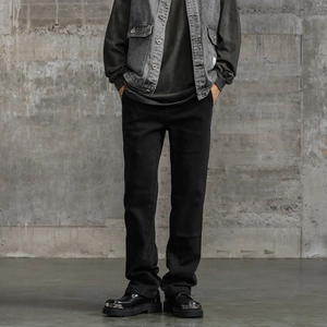 Jeans Neri Uomo High Street a Micro Zampa in Misto Cotone Traspirante Streetwear Denim Lavato Pantaloni Lunghi Quotidiani