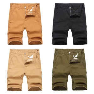 Short en Denim Cargo pour Hommes Mode Été Coupe Droite Ourlet Effiloché Casual Jean Shorts Mi-long Pants à Poches Multiples