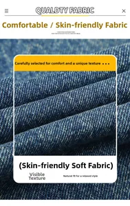 Vue détaillée du tissu denim sergé bleu foncé montrant une matière douce et agréable sur la peau