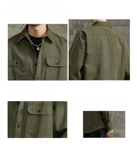Détails de la chemise de travail en sergé de coton avec poches poitrine et boutons