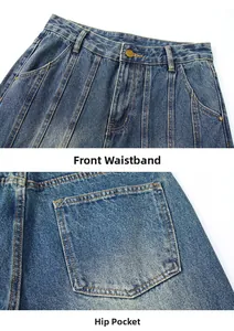 Détails des coutures sur la taille et la poche arrière d'un jean en denim vintage