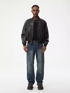 Jean Patchwork Vintage Américain pour Hommes Streetwear Pantalon en Denim à Jambe Droite Large Style Industriel Denim