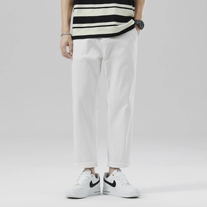 Pantaloni Casual da Uomo in Cotone Gamba Dritta Vestibilità Ampia Tinta Unita Con Risvolto Moda High Street Pantaloni Maschili