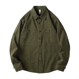 Chemise De Travail Homme Vintage Américain Coton Pesant Coupe Ample Haut Décontracté À Manches Longues Et Boutons Avec Poches