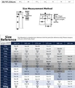 Size guide for straight denim jeans with waist hips and length measurement instructions