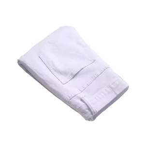 Slim fit men's white denim jeans for summer, folded display on a clean white background