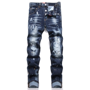Jean Slim Fit Homme Style Punk Avec Taches de Peinture et Détails Déchirés Pantalon en Denim de Coton Décontracté Streetwear