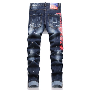 Jean punk bleu pour homme coupe ajustée avec imprimé DSQUARED2 rouge et taches d'encre