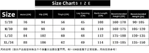 Detailed size chart for men flare jeans including waist and length measurements