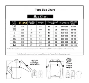 Detailed size chart for men punk motorcycle jacket with chest and length dimensions