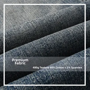 Detail of 480g heavy denim fabric made of 98% cotton and 2% spandex for men's jeans