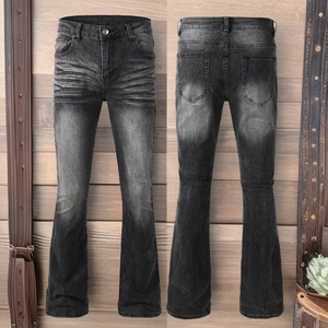 Jean évasé pour homme en gris foncé délavé avec effet usé et texture vintage unique