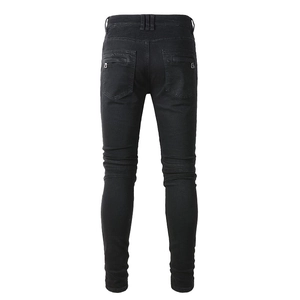 Jeans biker slim neri da uomo con dettagli posteriori plissettati e tasche con cerniera