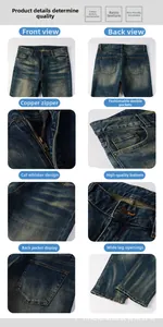 Detailed views of men's vintage denim jeans featuring copper zippers and whiskered texture