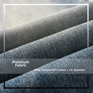 Detailed view of 480g denim fabric made of 98% cotton and 2% spandex twill texture
