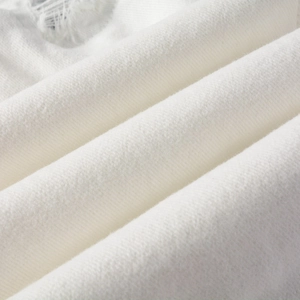 Macro di tessuto bianco spazzolato premium con trama morbida ed eccellente elasticità