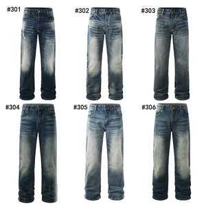 Men Loose Straight Leg Jeans Heavyweight Denim Washed Whiskers Cotton Pants Casual Retro Streetwear Trousers For Men
