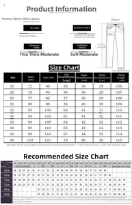 Size chart for slim fit ripped jeans showing detailed measurements and height-weight guide