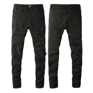 Men's Black Ripped Skinny Jeans Distressed Biker Denim Pants Slim Fit Cotton Streetwear Trousers For Casual Daily Wear