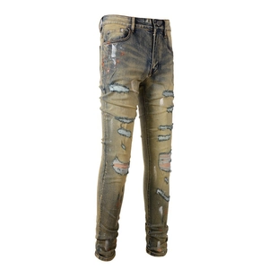 Herren High Street Jeans im Distressed-Look mit Vintage-Waschung und Farbspritzern