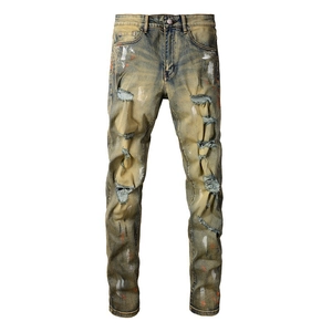 Herren High-Street-Jeans mit Destroyed-Effekten, Farbspritzern und Vintage-Waschung