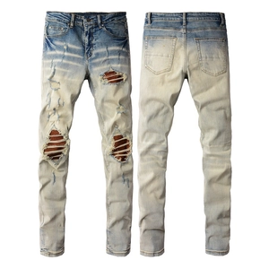 Jeans En Denim Coupe Ajustée Déchirés Streetwear Pour Hommes Avec Patchs Pantalon Skinny En Coton Délavé Vintage Vieilli Mode Urbaine