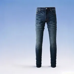 Jeans Slim Fit pour Hommes Style Coréen Lavé Moustaches de Chat Pantalon en Denim Vintage Minimaliste Jambe Fuselée Casual