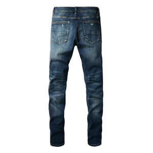 Jean slim stretch pour hommes en bleu foncé avec effet délavé vintage et moustaches de chat