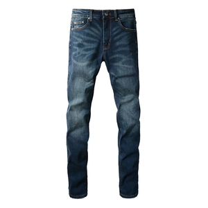 Jean bleu coupe ajustée pour homme avec délavé pour homme avec effets moustaches et texture vintage