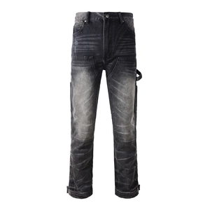 Jean cargo vintage pour homme, coupe décontractée, denim gris délavé de haute qualité