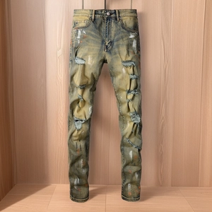 Herren Vintage Mud Wash Distressed Denim Jeans Slim Fit Tapered Hose Zerrissen Farbspritzer Streetwear High Street Bottoms