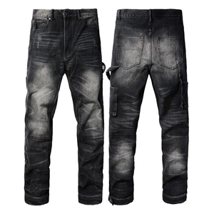 Pantalon Jeans Cargo Homme High Street Vintage Délavé Denim Coupe Droite Large Multi Poches Streetwear Mode Pantalon