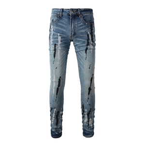 Jeans Slim Fit High Street da Uomo Pantaloni in Denim Elasticizzato Lavato Con Graffiti Schizzi d'Inchiostro per Uomo