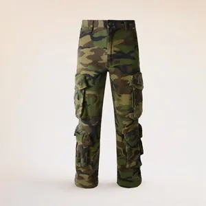 Men's Jungle Camouflage Cargo Pants Multi Pocket Straight Leg Denim Trousers 98% Cotton Outdoor Casual Streetwear Work Pants