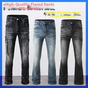 Men's Streetwear Flared Jeans High Stretch Washed Denim Pants Vintage Slim Fit Flare Leg Trousers Casual Fashion For Men