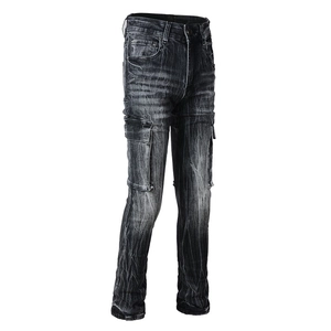 Vintage grijs gewassen uitlopende jeans voor heren en dames met cargozakken en slanke pasvorm