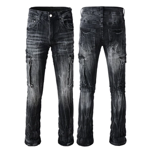 Heren Vintage Vibe Stijl Uitlopende Jeans High Stretch Gewassen Denim Cargo Broek Met Meerdere Zakken Casual Streetwear