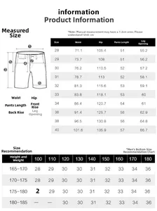 Detailed size chart for men's vintage denim shorts showing waist and hip measurements