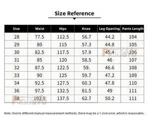 Detailed size chart for light blue ripped jeans including waist and hip measurements