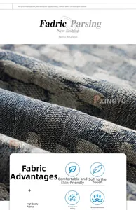 Detail of premium stretch denim fabric showing weave texture and soft comfort properties